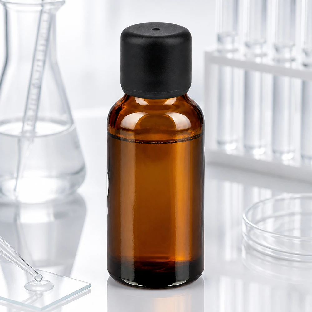 20 ml flaske 6 mm SV sort STD BrownLine UT18/20 Kompakt 20 ml ravfarvet glasflaske til laboratorieudstyr med sort hætte til farmaceutiske anvendelser