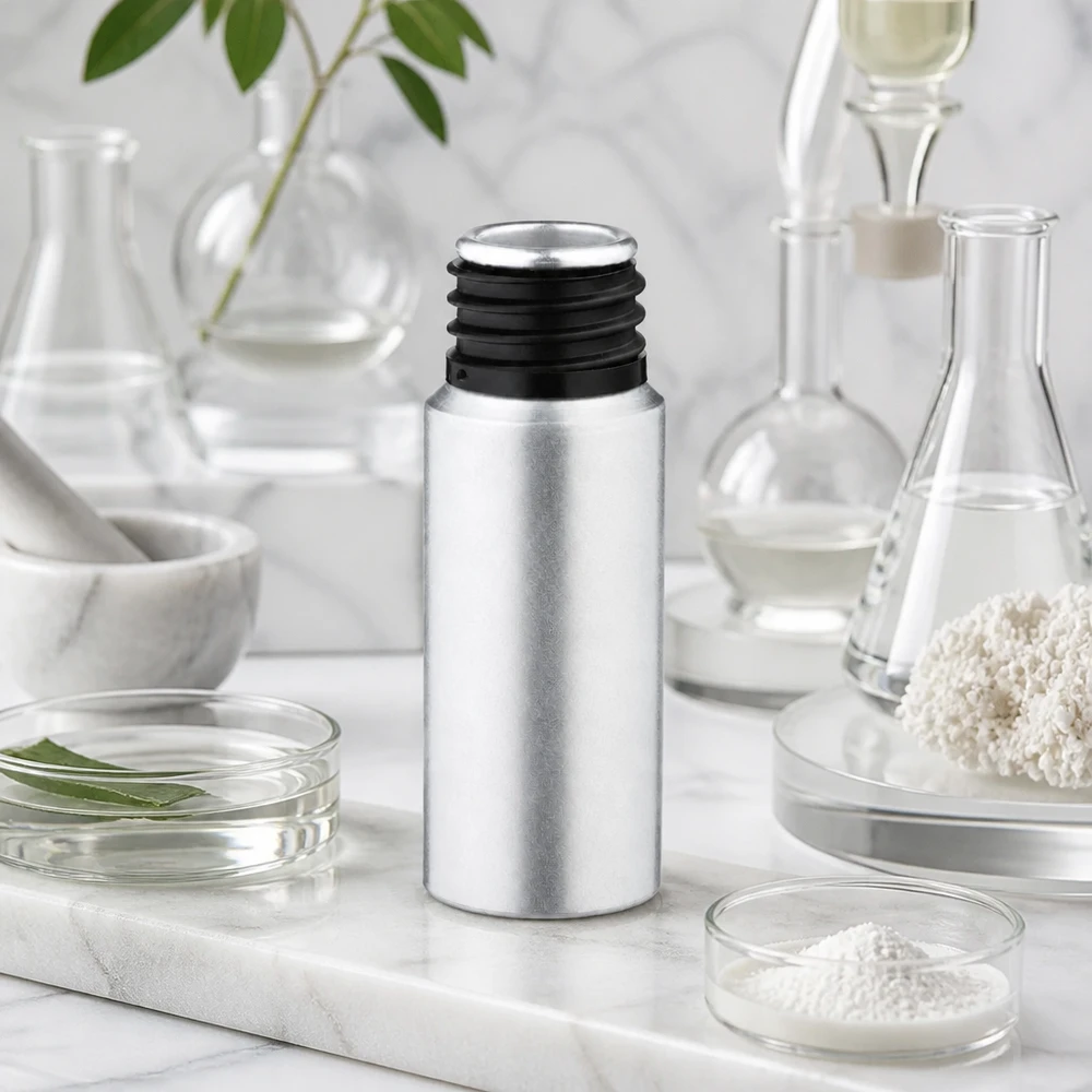 20 ml farvet aluminiumsflaske Lille 20 ml farvet aluminiumsflaske ideel til kosmetik og hudpleje i sølvfarvet finish