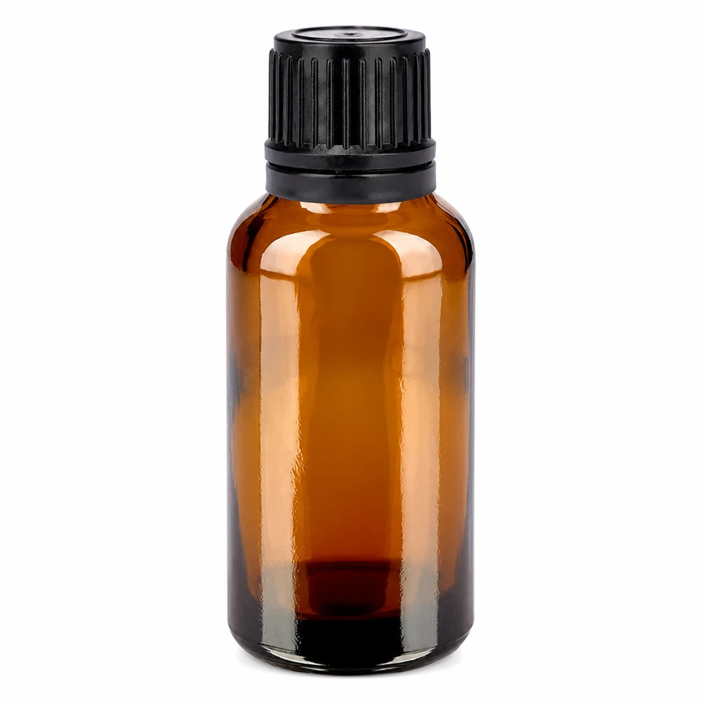 30 ml flaske 11 mm SV sort OV BrownLine UT18/30 30 ml brun glasflaske med sort hætte til æteriske olier og kosmetik