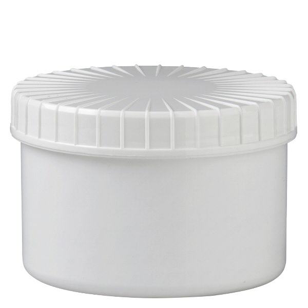 Hvid skruekrukke 250 ml med rillet låg Hvid skruekrukke 250 ml med rillet låg