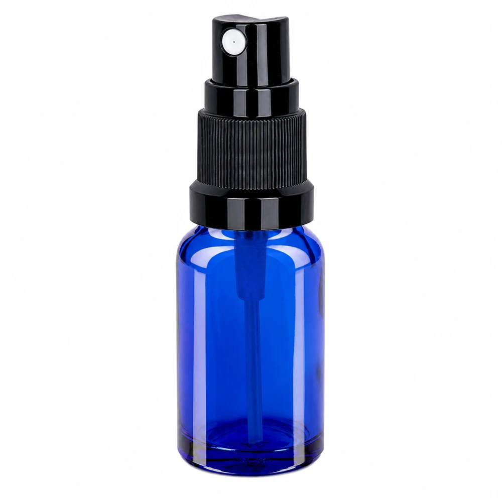 10 ml blå glassprayflaske med sort STD BlueLine UT18/10 pumpesprøjte til præcis dosering