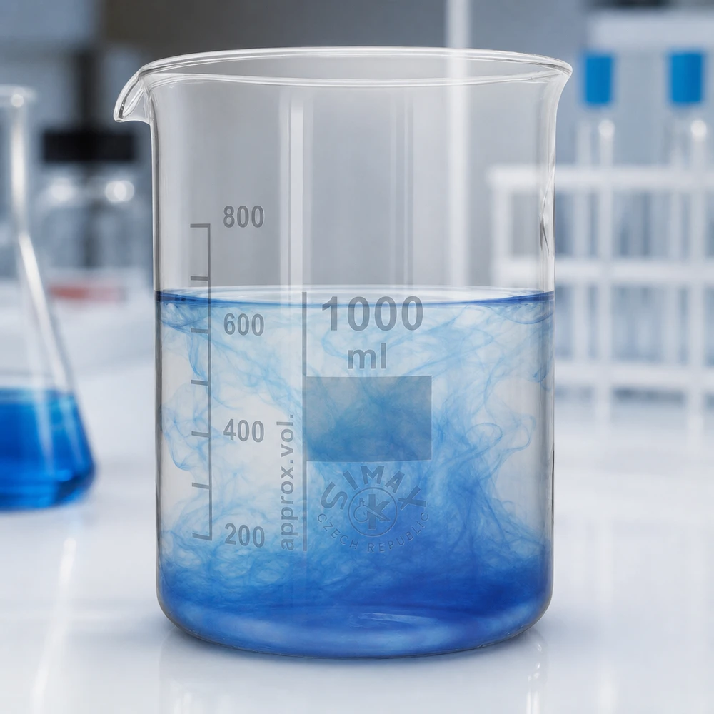 Bægerglas 1000 ml borosilikatglas, lav form Varmebestandigt borosilikatglasbæger 1000 ml med skala til professionelle laboratorieopgaver