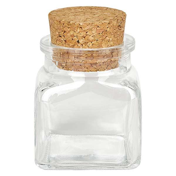 Quadratus 120ml klar, åbning 39mm, m. kork 38/42 Quadratus 120ml klar, åbning 39mm, m. kork 38/42