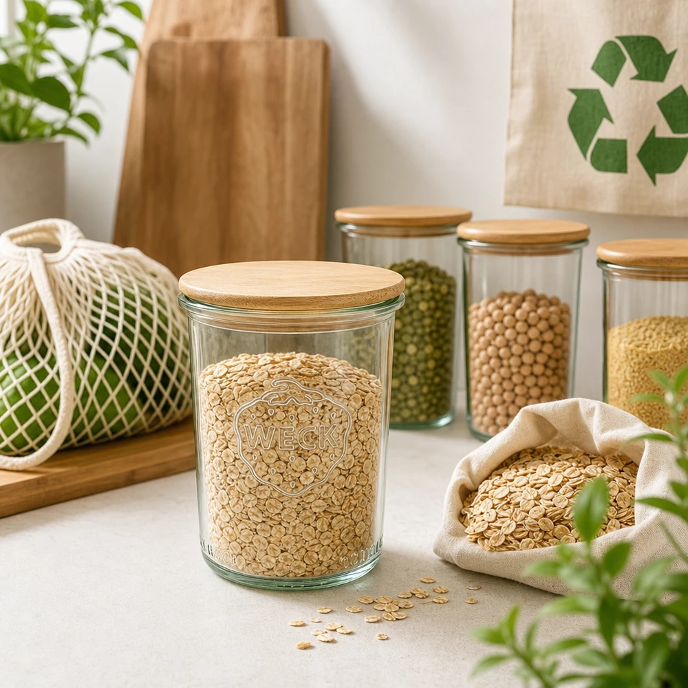 160 ml Briller WECK RR60 med trælåg WECK 160ml RR60 trælåg bæredygtig opbevaringskrukke havregryn bælgfrugter zero waste køkken