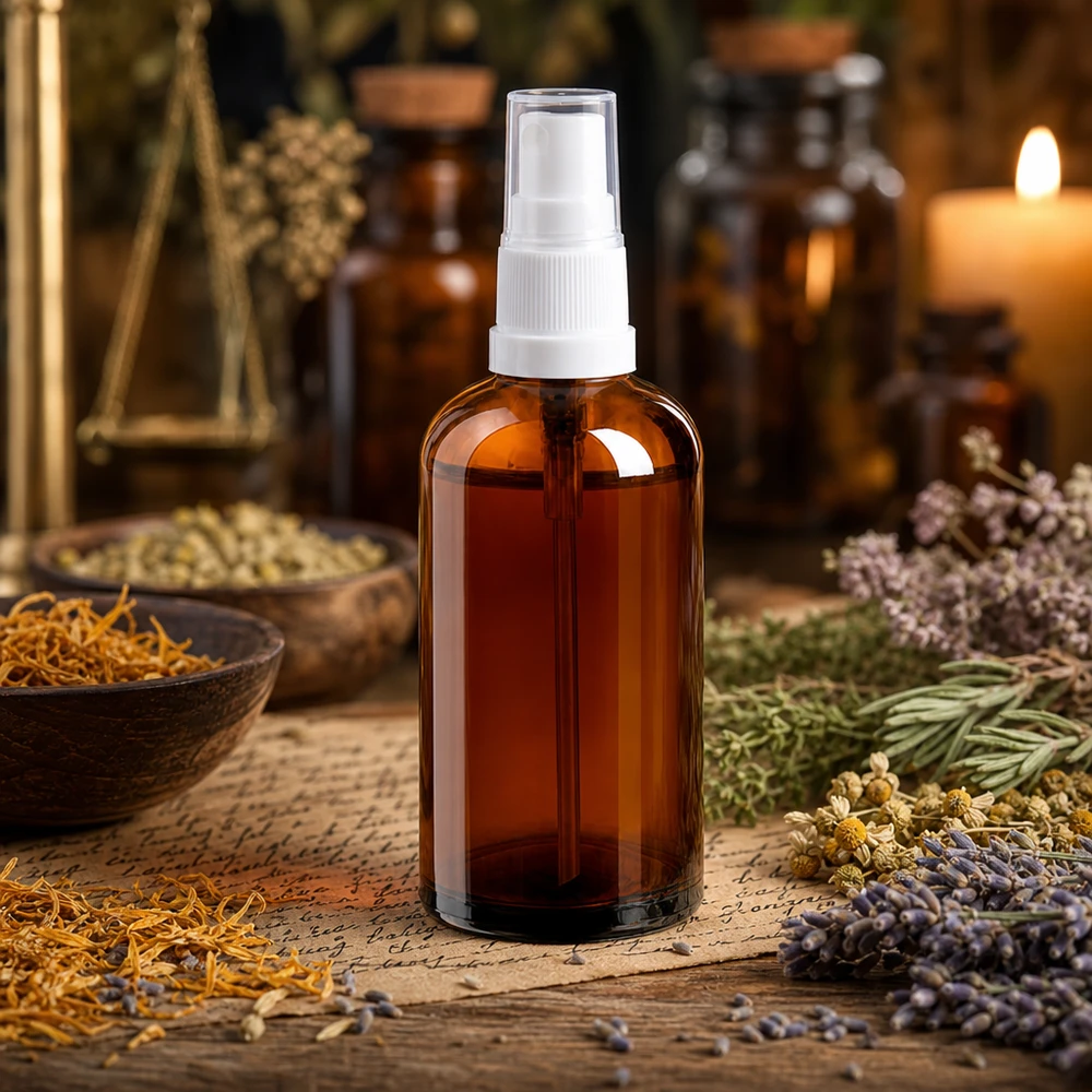 100 ml sprayflaske hvid/tr. STD BrownLine UT18/100 100 ml apotekerflaske med spraytilslutning lavet af UV-beskyttende ravglas til naturlige ingredienser