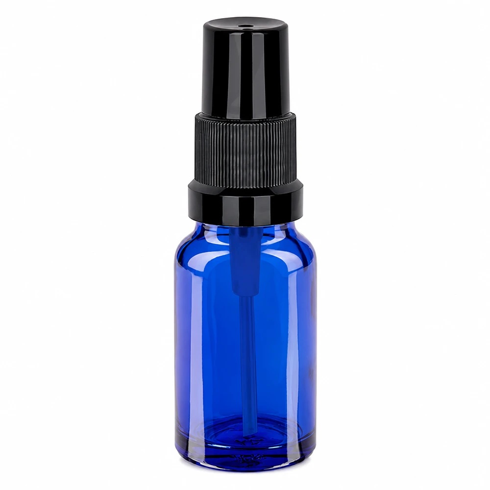 10 ml sprayflaske blå med sort sprayhoved STD BlueLine UT18/10 til kosmetik og aromaterapi