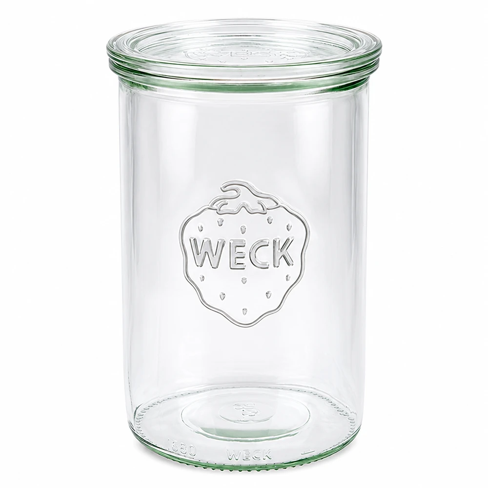 1000 ml Briller med glaslåg WECK RR100 WECK 1000 ml murerbalje med glaslåg RR100 Transparent tom murerbalje til opbevaring og konservering