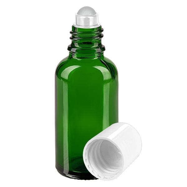 Apoteksflaske grøn 30 ml roll-on hætte hvid Apoteksflaske grøn 30 ml roll-on hætte hvid