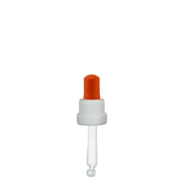 Pipettehætte hvid/rød DIN18, 53,5 mm pipettelængde med tamper-evident ring. Alkoholtæt. Til ApoGlas® 10 ml brun, blå, grøn (+++); klar (++) med 18 mm gevind.