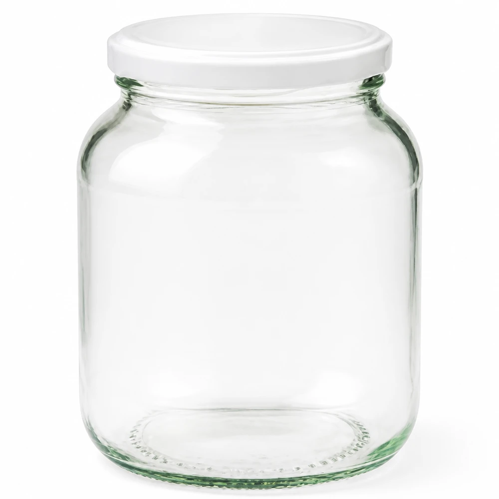 370 ml oval krukke med BasicSeal-låg hvid UNiTWIST 370 ml ovalt konserveringsglas med hvidt BasicSeal-låg UNiTWIST System gennemsigtigt tomt opbevaringsglas