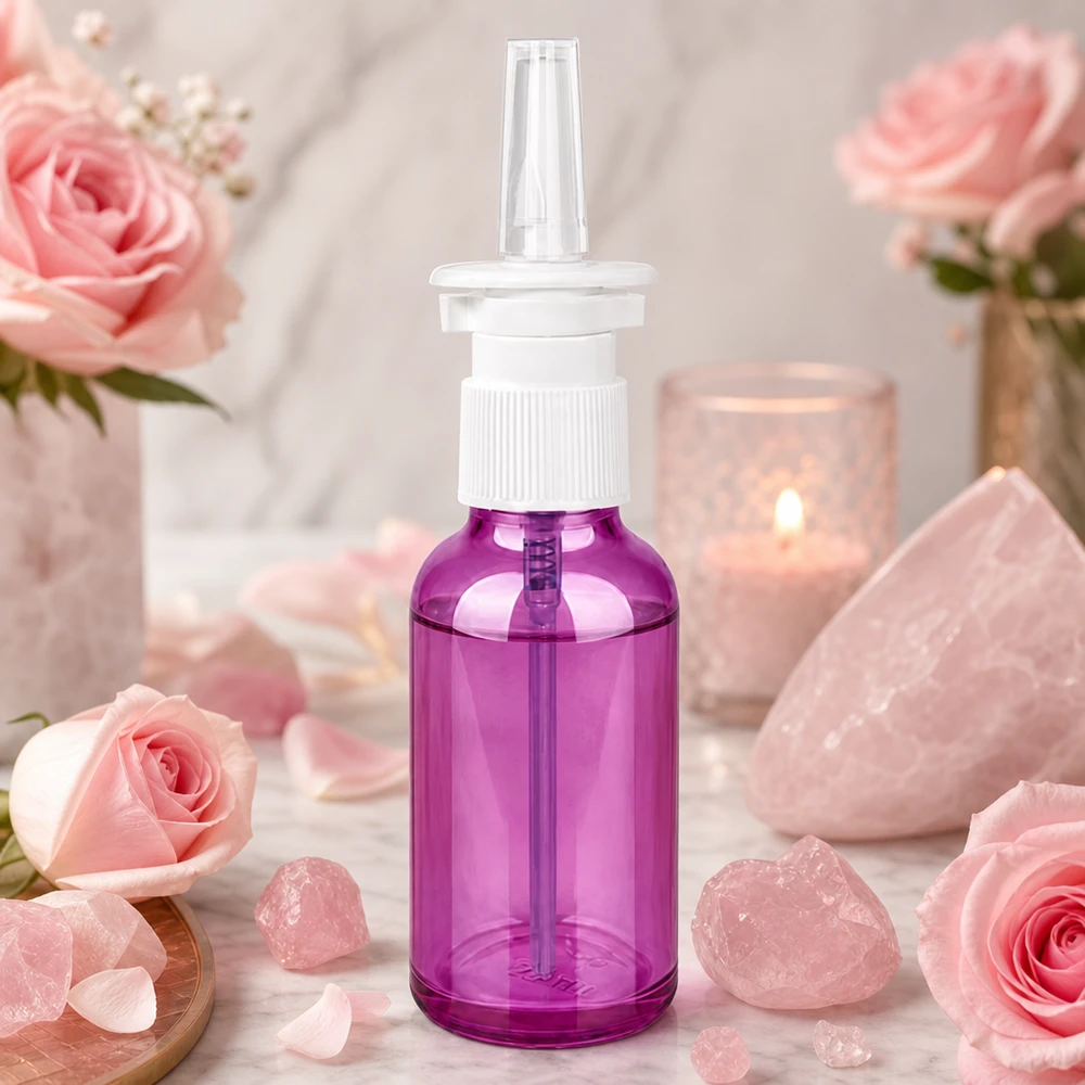 30 ml næsesprayflaske hvid/transparent standard PurpleLine. UT18/30 30 ml næsesprayflaske af høj kvalitet med STD-gevind UT18 i et stilfuldt lilla design til professionel brug