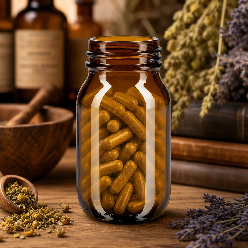 100 ml flaske med bred hals i ravfarvet glas Amber Glasflasche 100ml Weithal für lichtempfindliche Substanzen und Kräuter