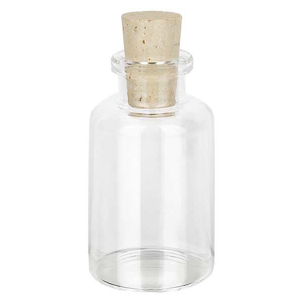 Flaske klart glas 30ml med kork 11/14mm Flaske klart glas 30ml med kork 11/14mm