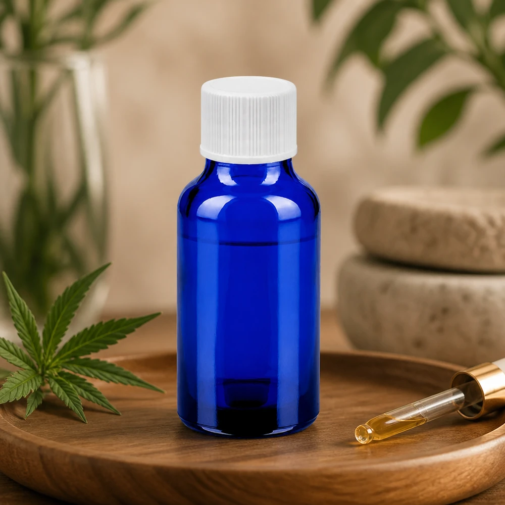 20 ml BlueLine-glasflaske med 11 mm standardgevind og UV-beskyttelse til lysfølsomme stoffer