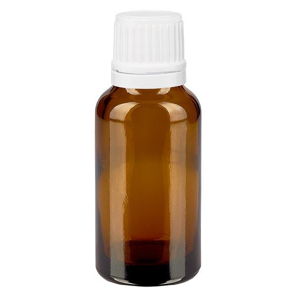 Apoteksflaske brun 20ml dryp v. 1,2 mm hvid OV