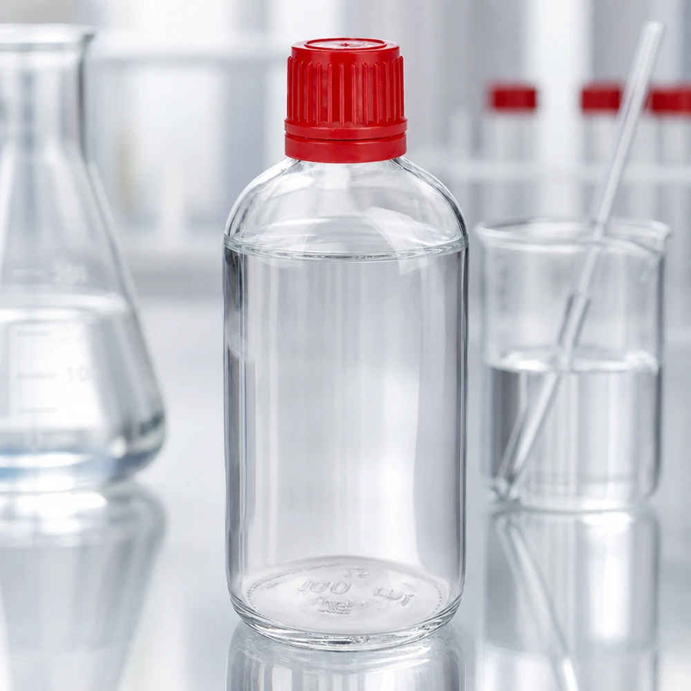 100 ml flaske 11 mm SV rød OV ClearLine UT18/100 Cylindrisk 100 ml ClearLine-laboratorieflaske med rød sikkerhedslåg til brug i laboratoriemiljøet