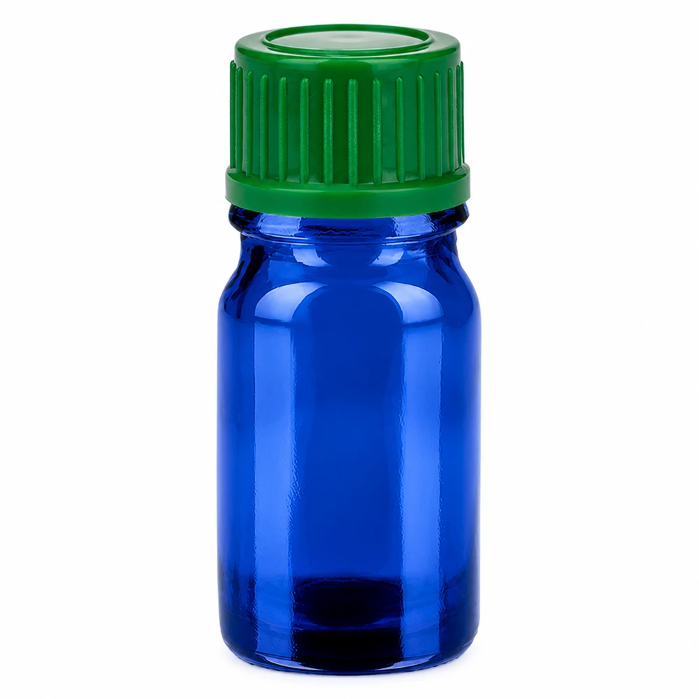 5ml flaske 11mm SV grøn STD BlueLine UT18/5 5 ml blå glasflaske med grønt skruelåg 11 mm SV STD BlueLine UT18/5