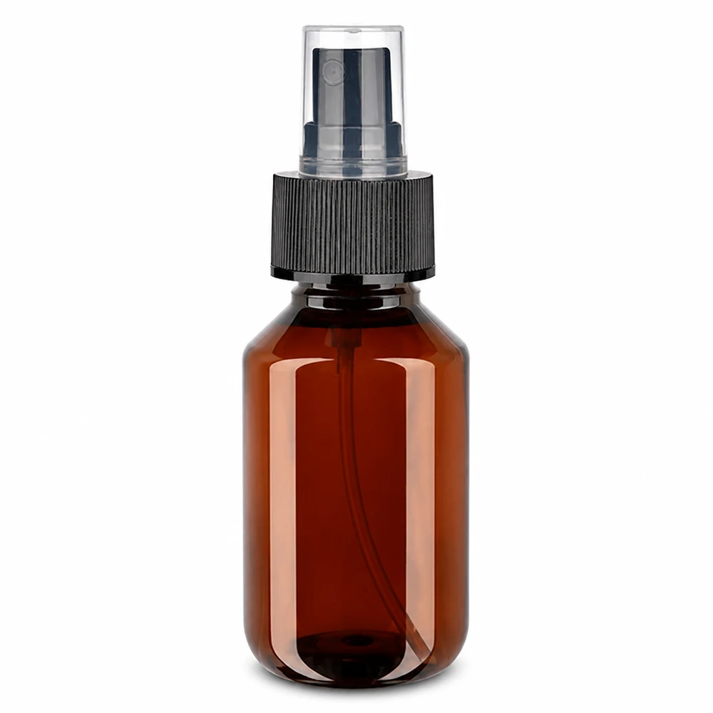 PET-flaske 100 ml med forstøver sort Lichtschützende Bernstein PET Flasche 100ml mit schwarzem Sprühzerstäuber für Kosmetik