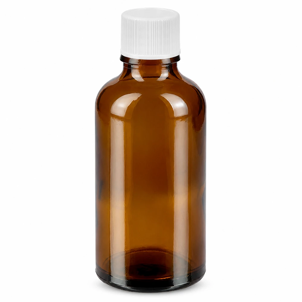 50 ml flaske 11 mm SV hvid STD BrownLine UT18/50 50 ml brun glasflaske med hvidt skruelåg til medicin og æteriske olier