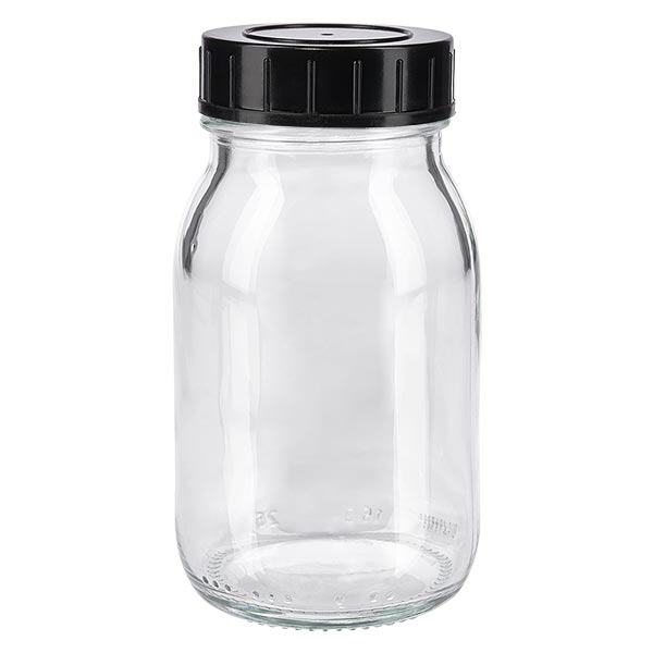 150 ml flaske med bred hals i klart glas med skruelåg 150 ml flaske med bred hals i klart glas med skruelåg