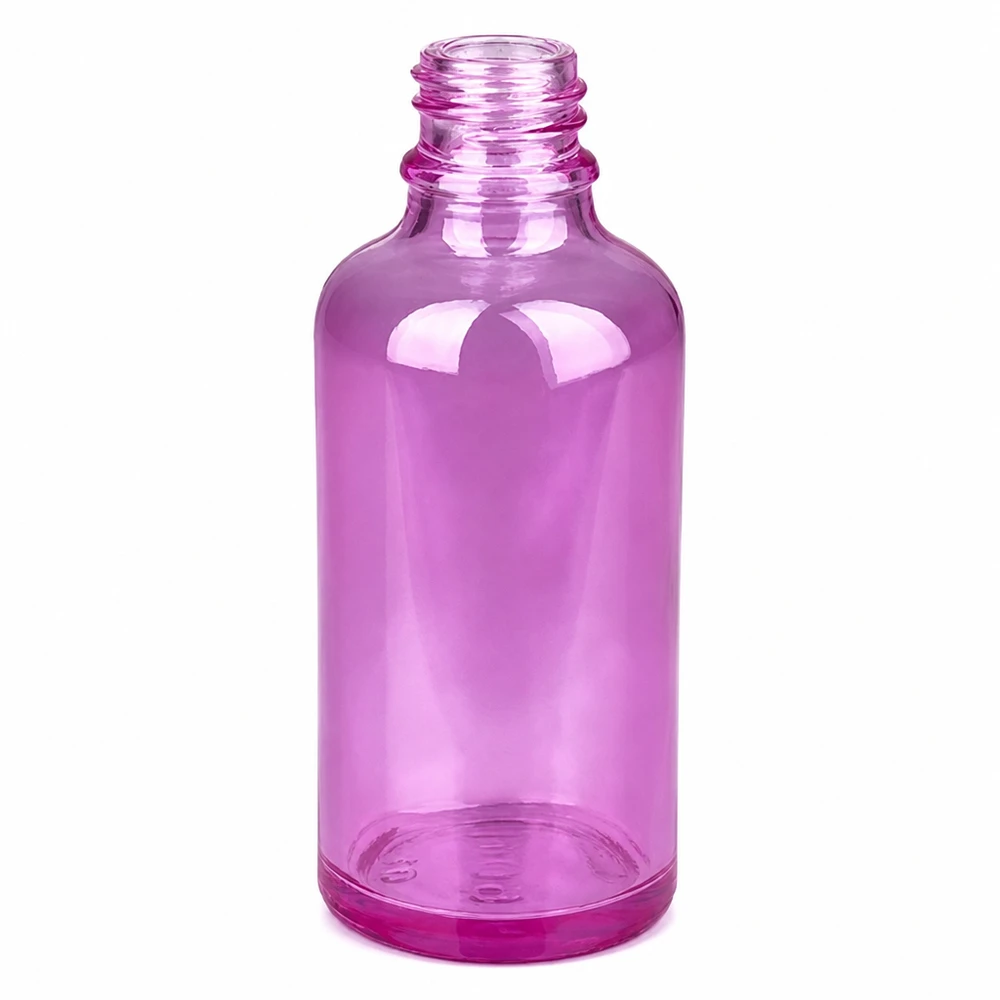 50 ml næsesprayflaske hvid/transparent standard PurpleLine. UT18/50 Lilla 50 ml glasflaske til næsespray med skruegevind - medicinsk emballage i lilla