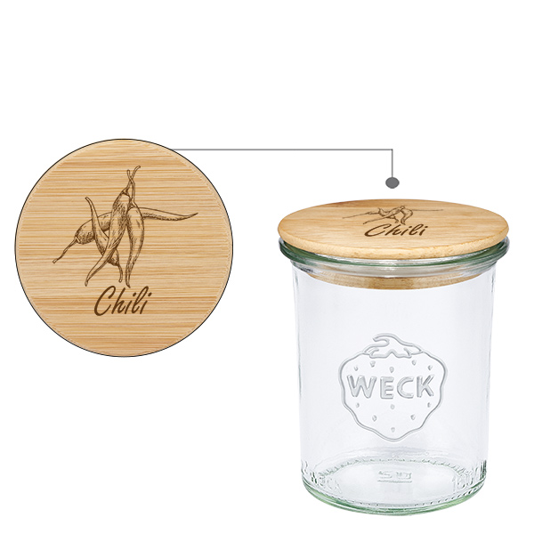 Træbeklædning "Chili" med WECK glas på fod 160 ml Træbeklædning "Chili" med WECK glas på fod 160 ml