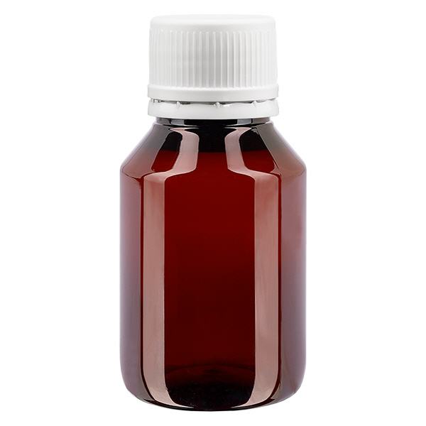 PET-flaske 50 ml med hvid OV med fine riller PET-flaske 50 ml med hvid OV med fine riller