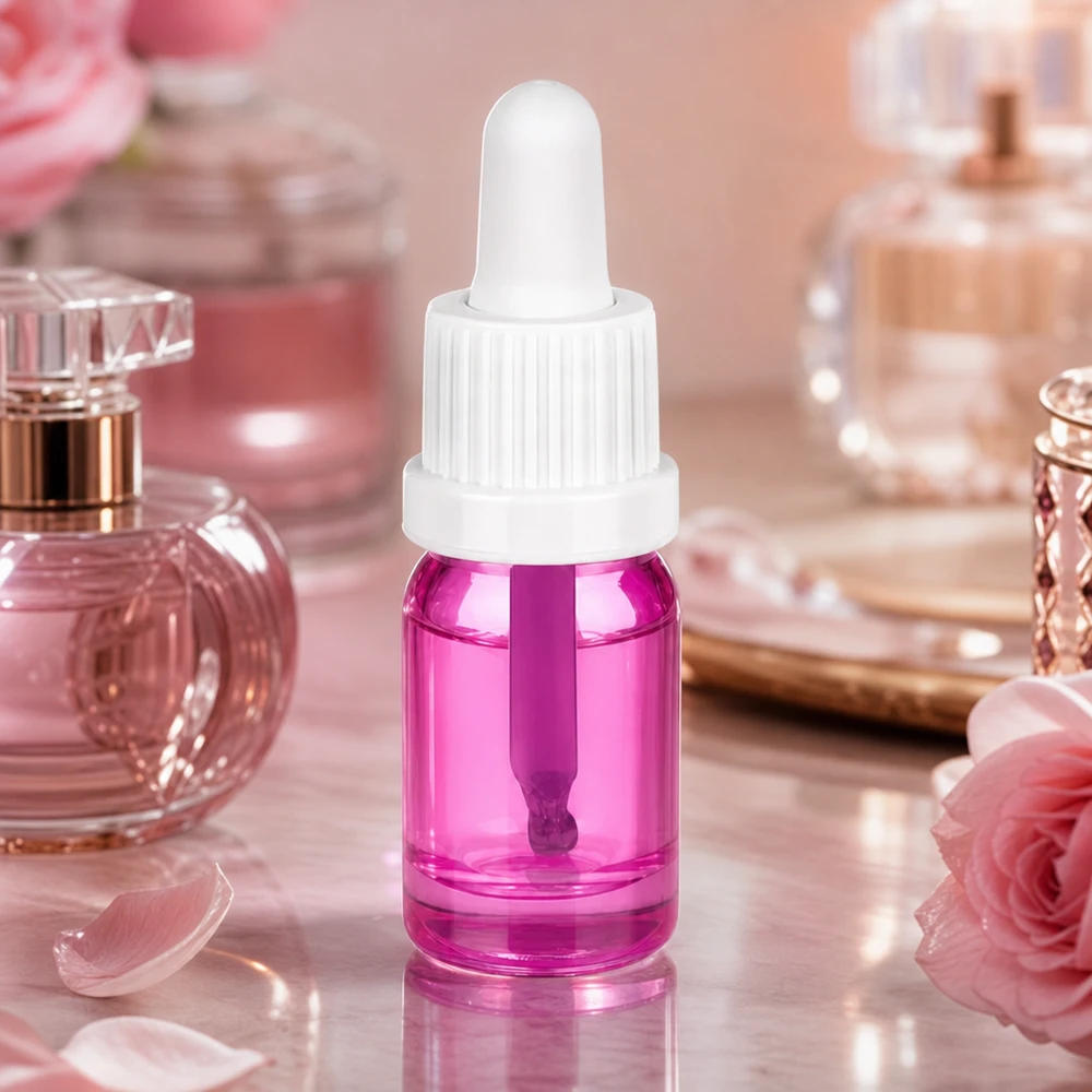 5 ml pipetteflaske hvid originalitet skruelåg PurpleLine UT18/5 Premium 5 ml dråbeflaske lavet af violet borosilikatglas med hvid børnesikring OV PurpleLine