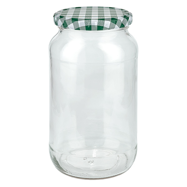 1062 ml rund krukke + BasicSeal-låg grøn/hvid UNiTWIST