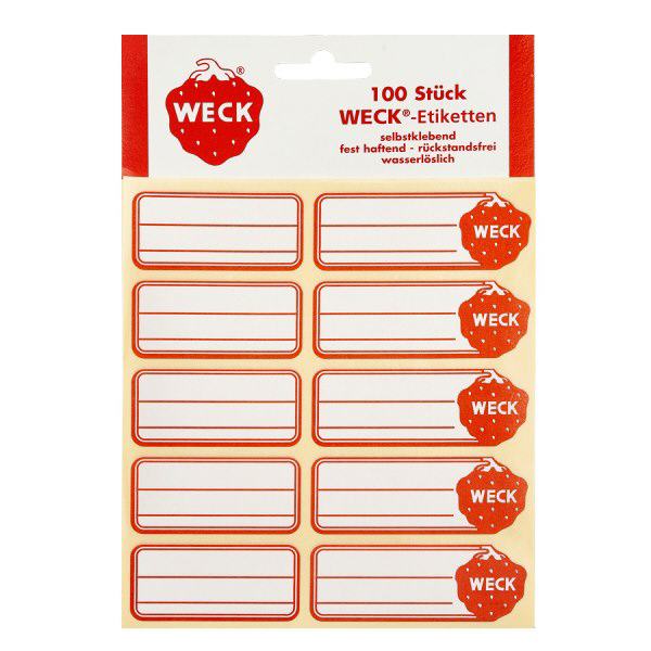 WECK-etiketter 19 x 13 mm (pakke(r) med 100 stk.) WECK selvklæbende etiketter 100 stk. rød-hvide til mærkning af syltetøjsglas og konserves