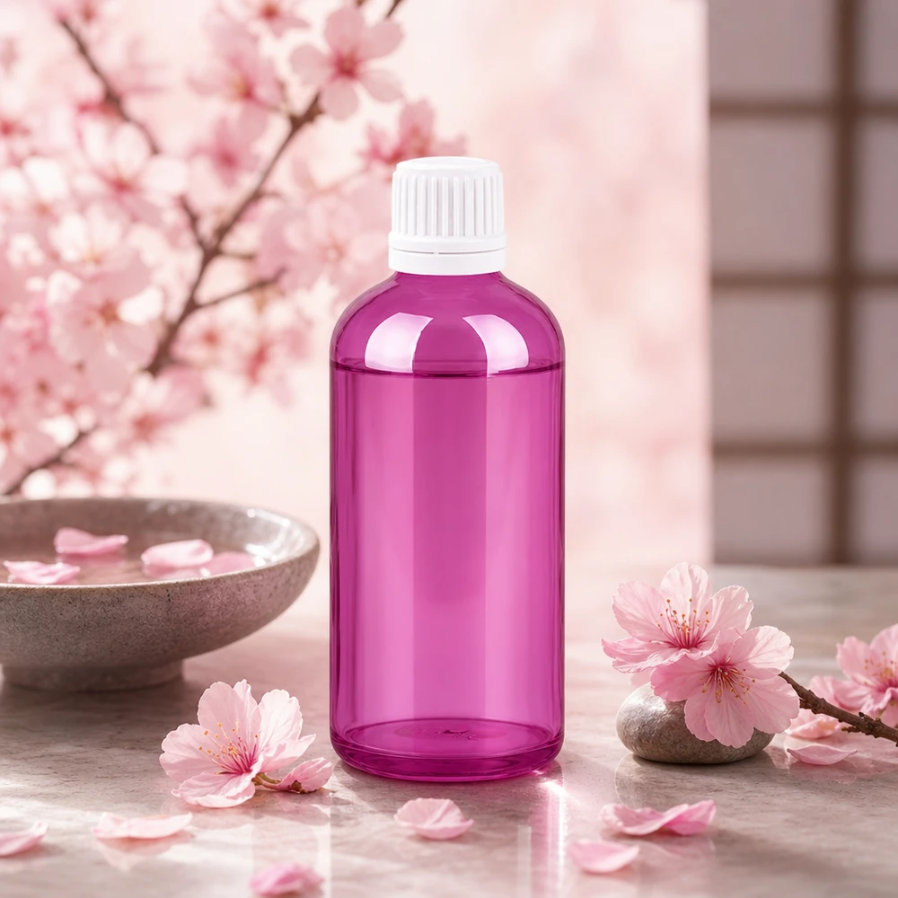 100 ml dråbeflaske 0,7 mm hvid Originality skruelåg PurpleLine UT18/100 Tom 100 ml dråbeflaske i transparent violet med børnesikret hætte til DIY-kosmetik