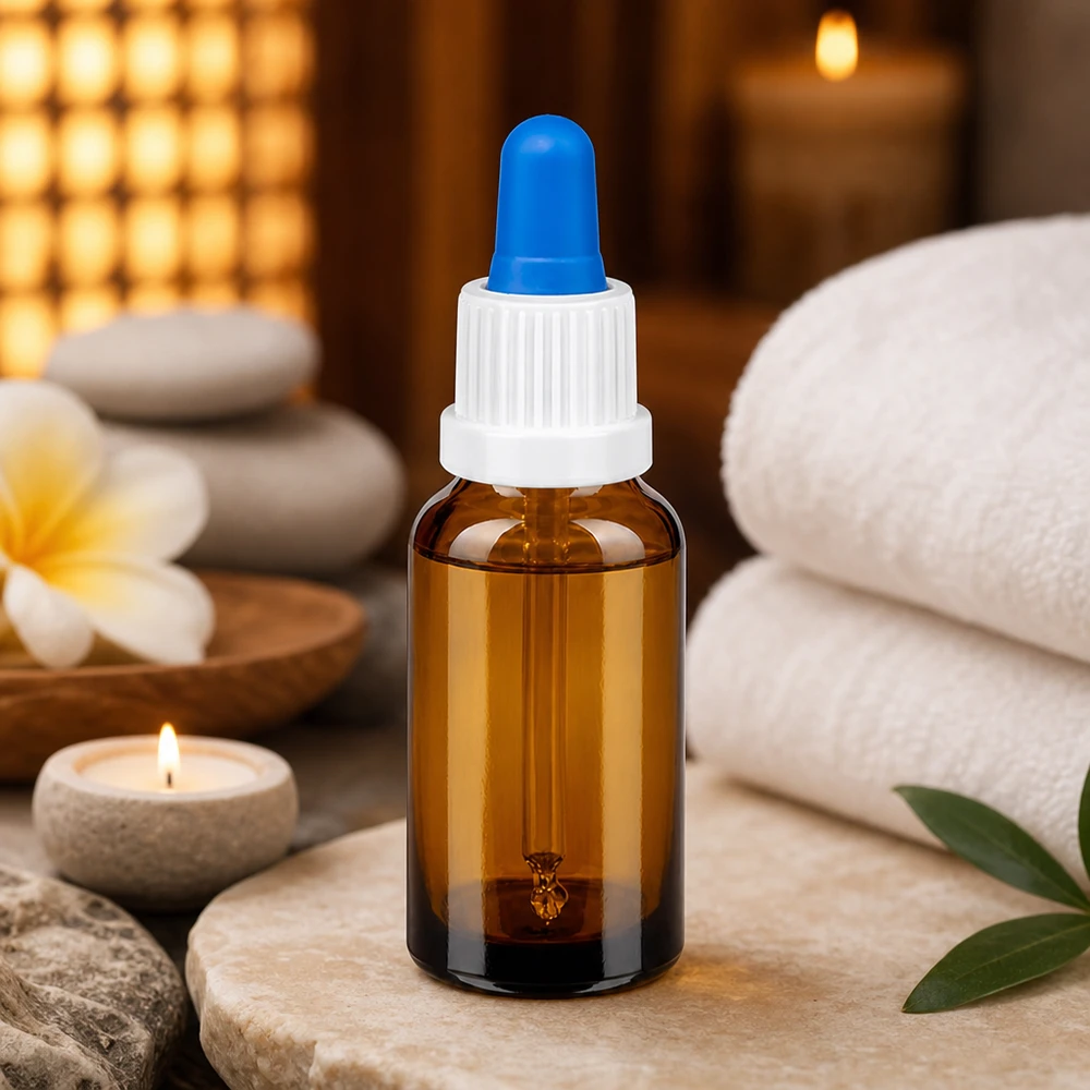 20 ml pipetteflaske hvid/blå OV BrownLine UT18/20 Kompakt 20 ml pipetteflaske BrownLine med præcis blå doseringsspids til wellness-produkter
