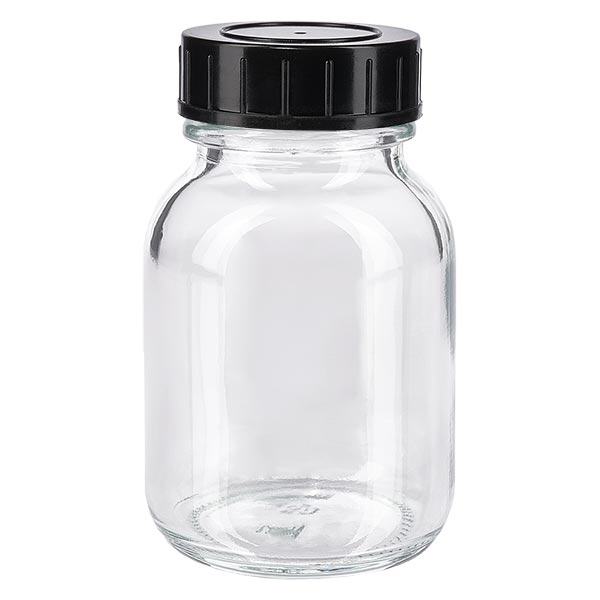 50 ml flaske med bred hals i klart glas med skruelåg