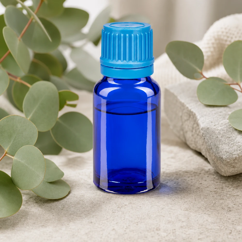10 ml flaske 11 mm SV blå OV BlueLine UT18/10 Kompakt 10 ml glasflaske i elegant koboltblå med sikkert skruelåg