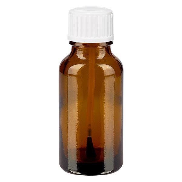 Apoteksflaske brun 20 ml skruelåg hvid børste Apoteksflaske brun 20 ml skruelåg hvid børste