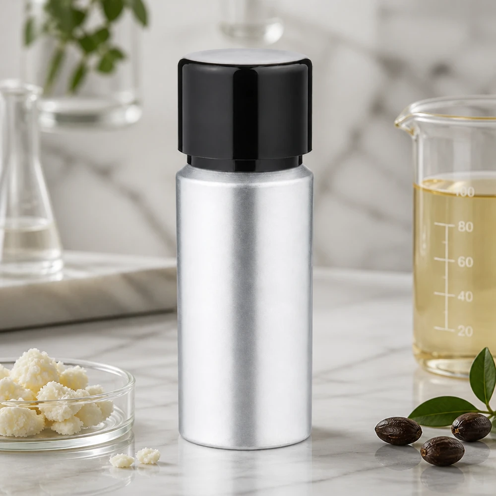 20 ml farvet aluminiumsflaske med skruelåg Sølvfarvet 20 ml aluminiumsflaske med sort hætte - ideel til kosmetik og æteriske olier