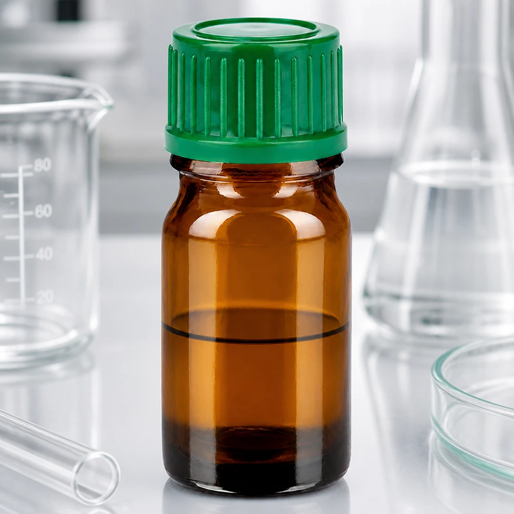 5ml flaske 11mm SV grøn STD BrownLine UT18/5 5 ml laboratorieflaske lavet af UV-beskyttende ravfarvet glas med sikkert grønt skruelåg