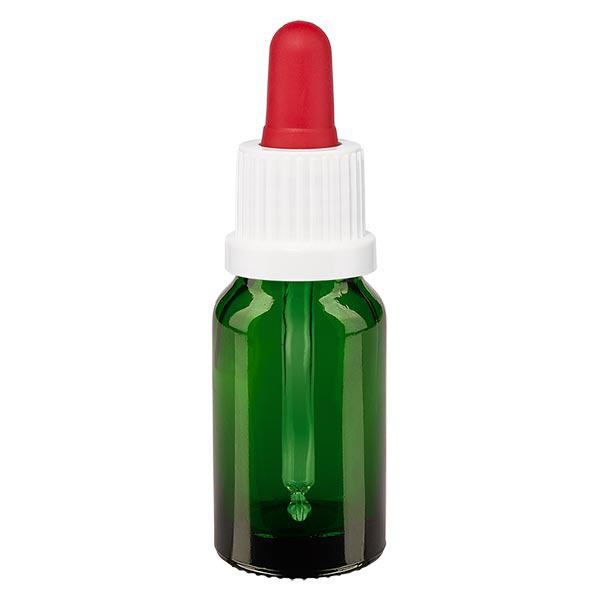 Apoteksflaske grøn 10 ml pipette hvid/rød OV Apoteksflaske grøn 10 ml pipette hvid/rød OV