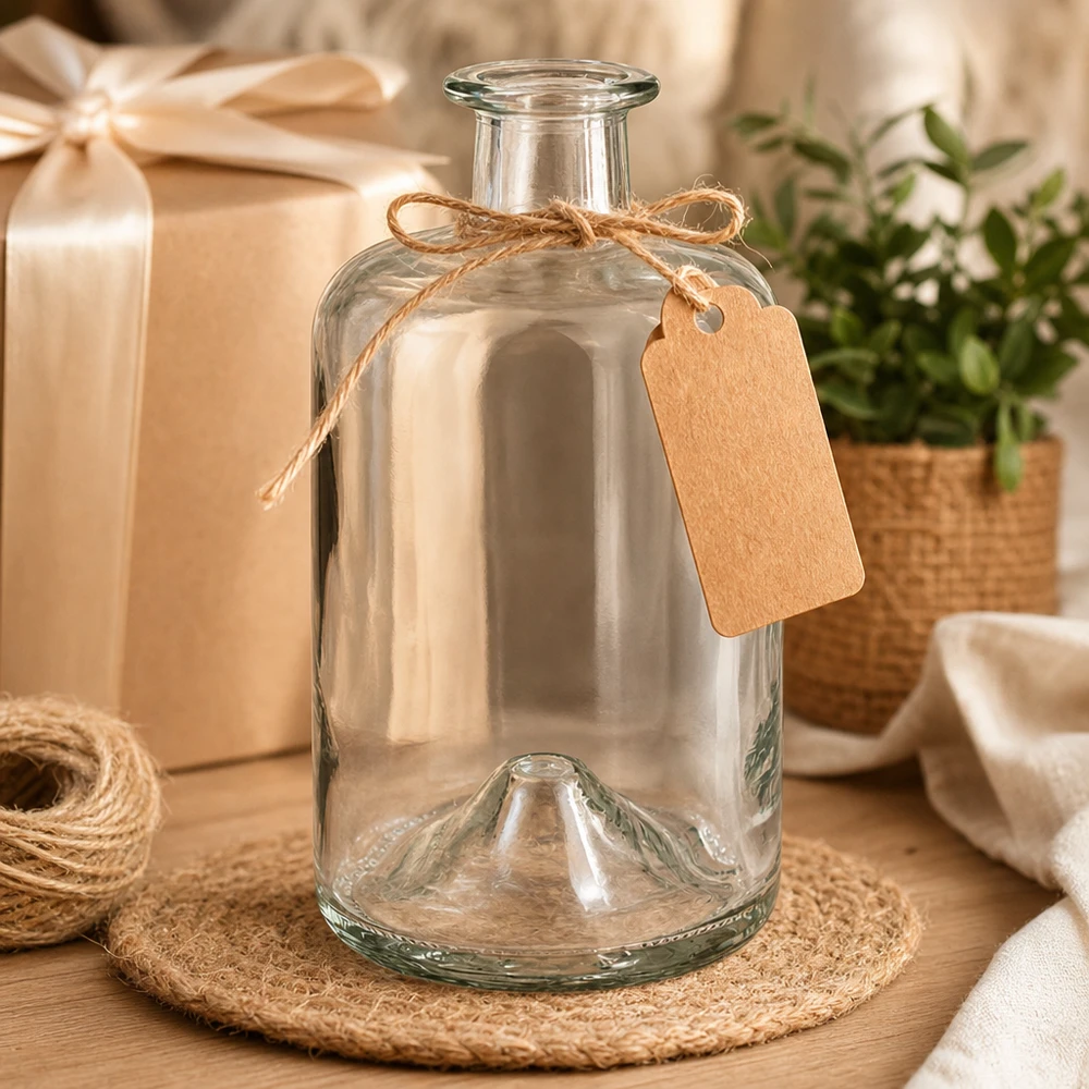 500 ml apoteksflaske 500ml Glasflasche "Sofia" ohne Verschluss UNiTWIST uden lukning UNiTWIST® 500ml Glasflasche Sofia mit Kraftpapier-Anhänger Geschenkverpackung Dekoration Bastkorb Jute-Untersetzer vintage