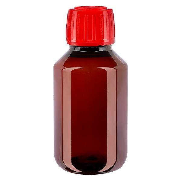 PET-flaske 100 ml med rød hætte OV PET-flaske 100 ml med rød hætte OV