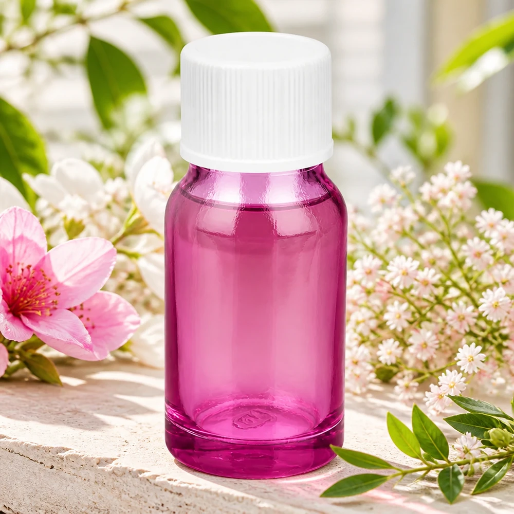 10 ml flaske 11 mm skruelåg hvid standard PurpleLine UT18/10 10 ml flaske i violet glas af høj kvalitet med hvidt skruelåg til præcis dosering