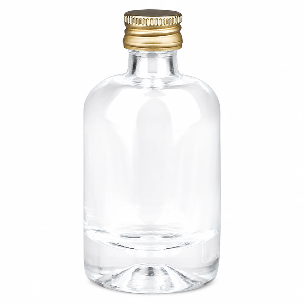 40 ml glasflaske »Sara« med skruelåg i guld UNiTWIST® 40 ml glasflaske Sara med gyldent skruelåg UNiTWIST - lille rund flaske transparent
