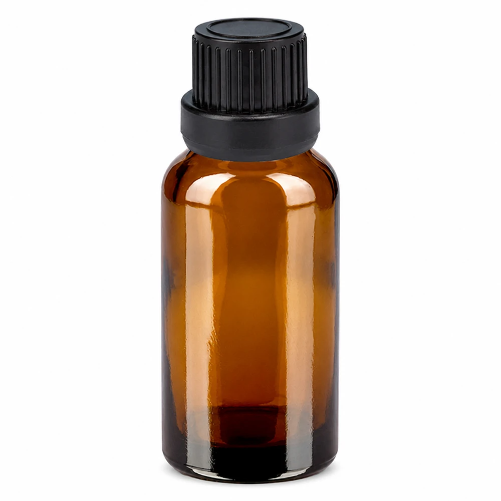 20 ml dråbeflaske 2 mm sort OV BrownLine UT18/20 20 ml dråbeflaske brun med sort hætte til æteriske olier og tinkturer