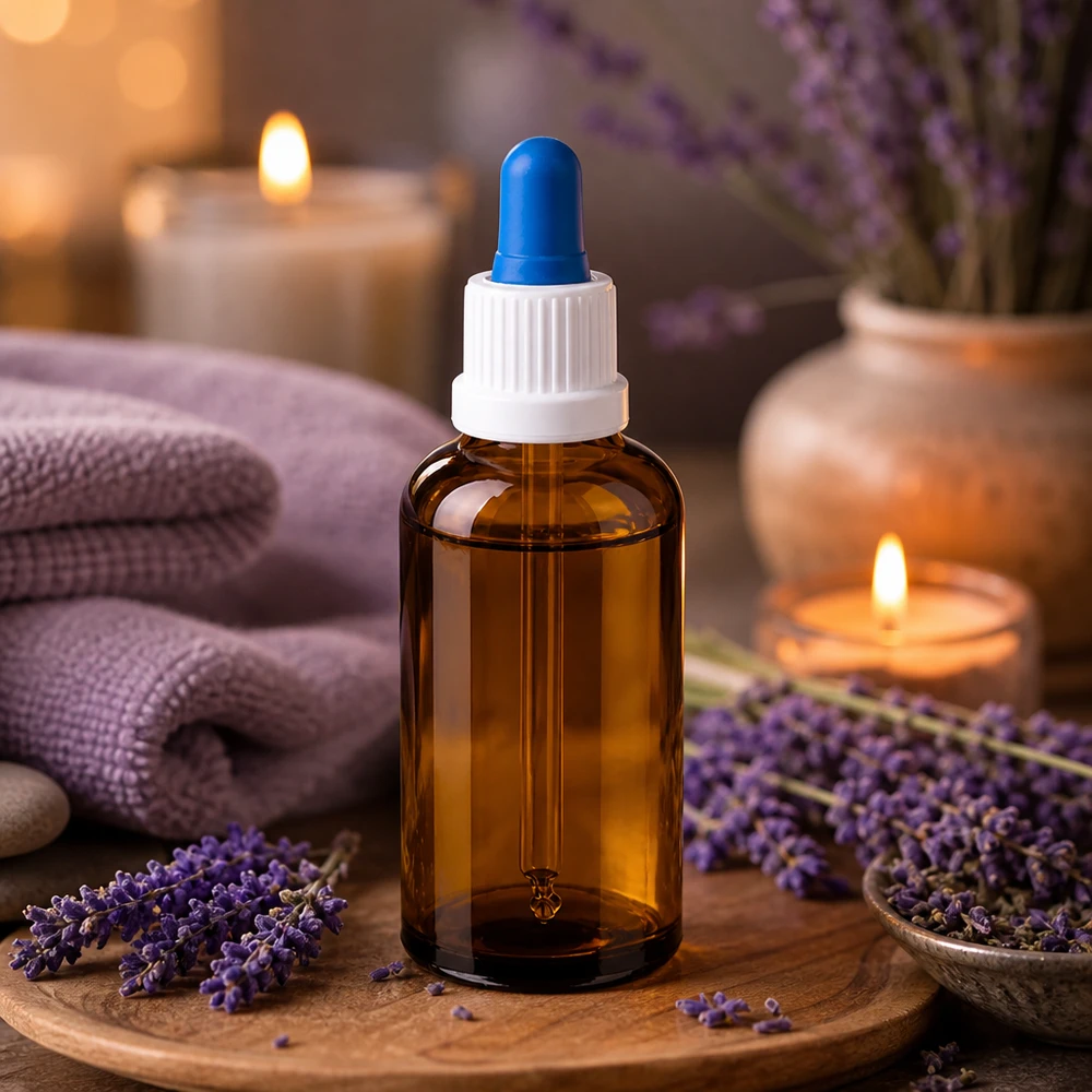 50 ml pipetteflaske hvid/blå OV BrownLine UT18/50 Professionel 50 ml pipetteflaske BrownLine til æteriske olier og wellness-anvendelser