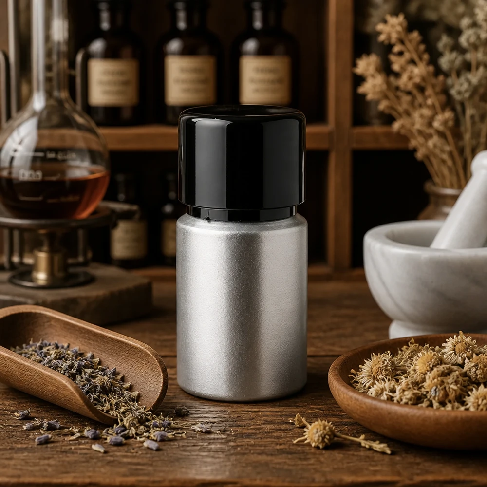10 ml farvet aluminiumsflaske med skruelåg Bejdset 10 ml aluminiumsflaske med mat finish - ideel til aromaterapi og naturkosmetik