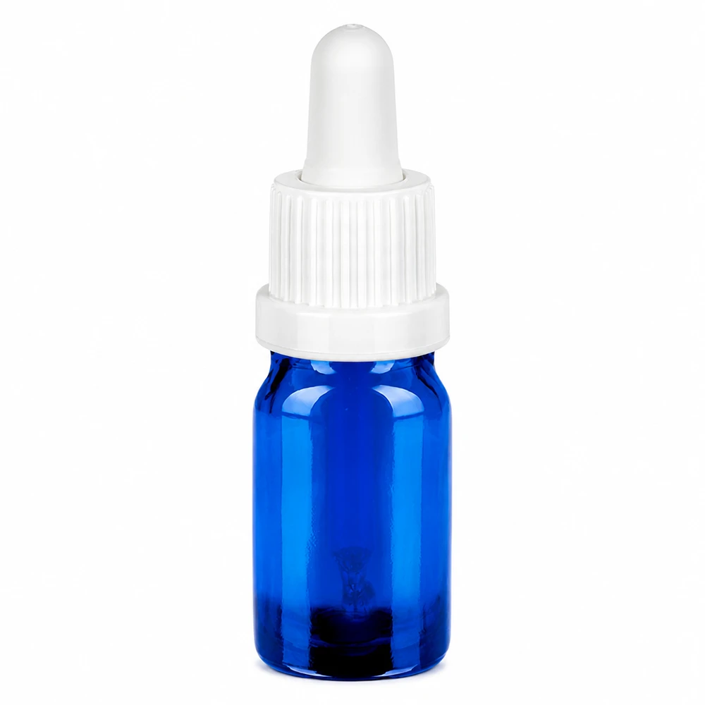 5 ml pipetteflaske hvid OV BlueLine UT18/5 5 ml pipetteflaske af blåt glas med hvid hætte og pipette til præcis dosering