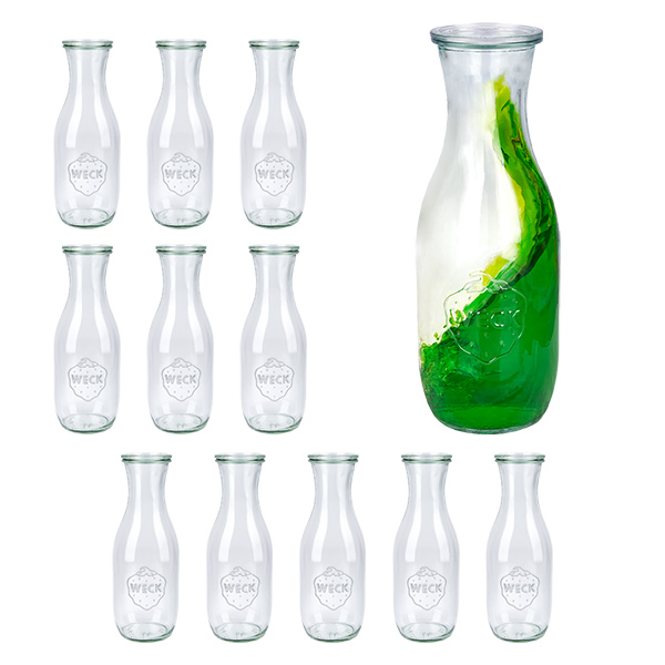 Sæt med 12 Weck-krukker 1062 ml juiceflaske med 12 glaslåg Sæt med 12 Weck-krukker 1062 ml juiceflaske med 12 glaslåg
