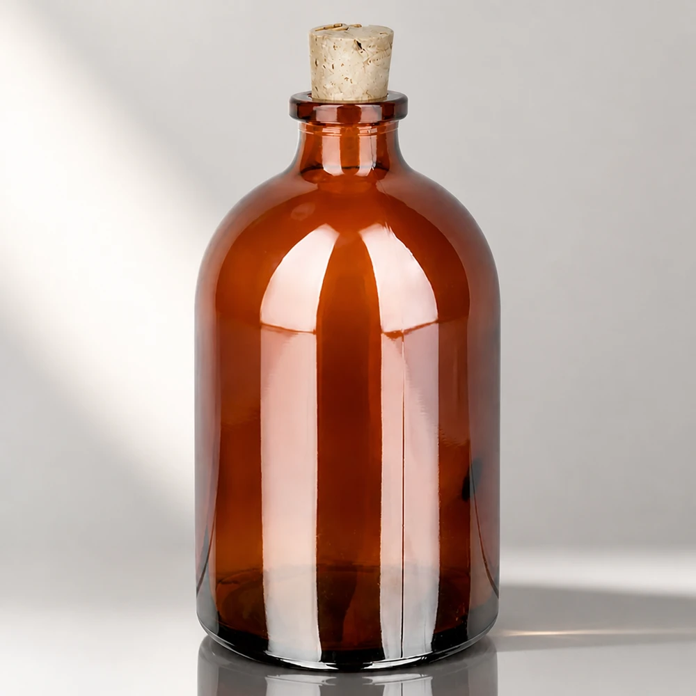 Flaske ravfarvet glas 100ml med kork 11/14mm Klassische Medizinflasche 100ml in Braunglas mit zylindrischem Korpus und Naturkorken 11/14mm