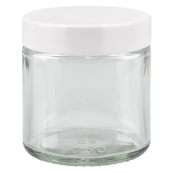 120 ml glaskrukke klar, med hvidt bakelitlåg ApoGlas. Farmaceutisk kvalitet fra EU-produktion. Fødevaresikker. Elegant præsentation af indholdet. 120 ml glaskrukke klar, med hvidt bakelitlåg ApoGlas. Farmaceutisk kvalitet fra EU-produktion. Fødevaresikker. Elegant præsentation af indholdet.