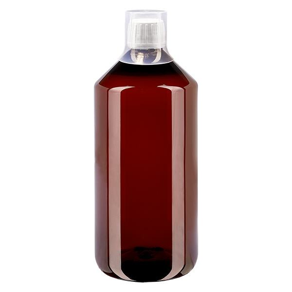 PET-flaske 1000 ml med hvid hætte OV + kop. PET-flaske 1000 ml med hvid hætte OV + kop.